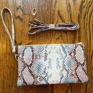 Caroline Hill NEW Small Crossbody or Wristlet Bag Snake Print Black White Pink